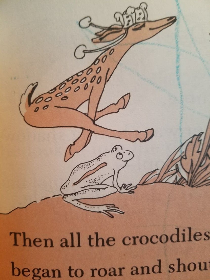 Small Deer leaps over a toad